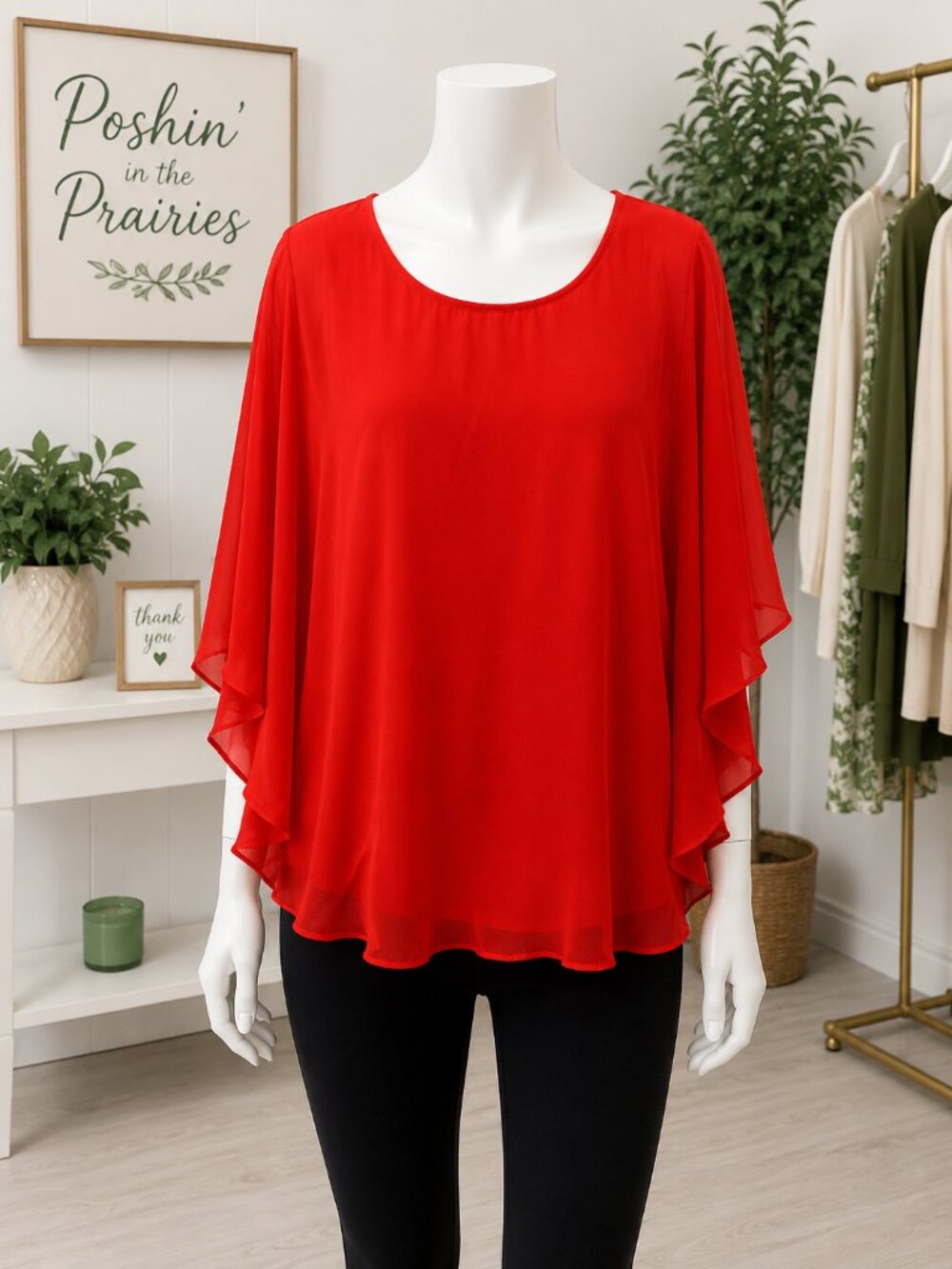 4 for $25 ❤️ Lily Morgan Red Chiffon Layered Blouse | 3X ❤️